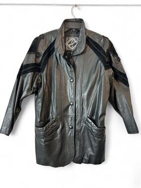 Winlet Black oversized leather statement jacket with black suede and braiding